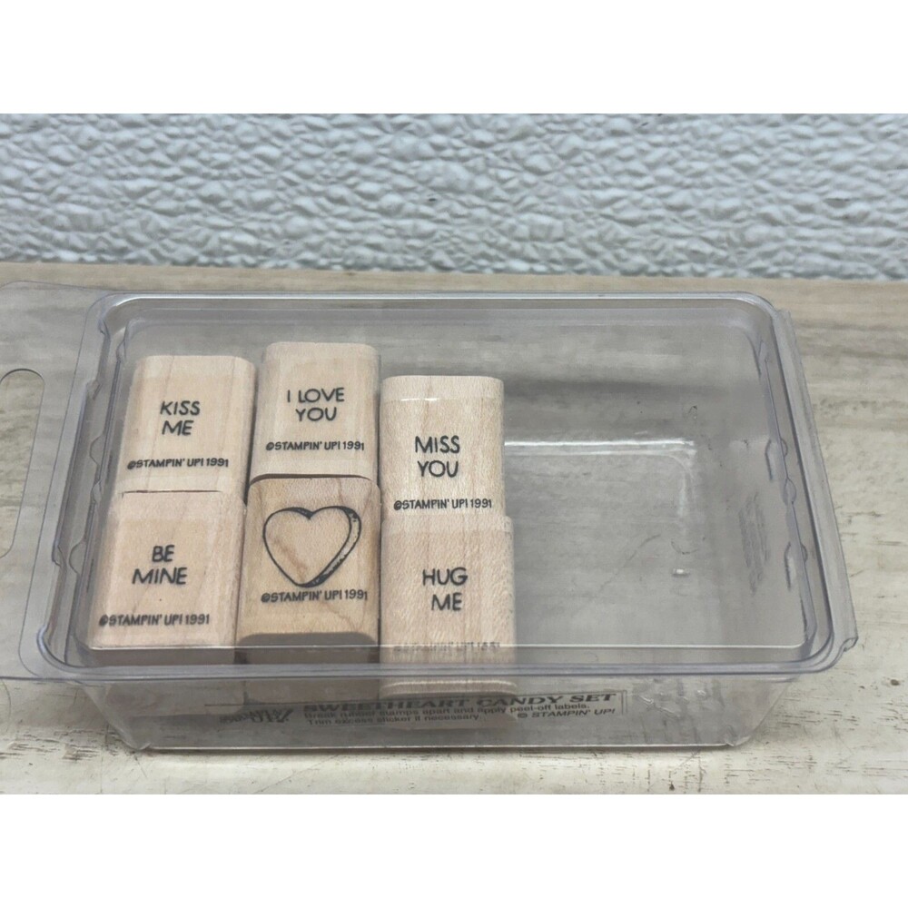 Vtg 1991 Stampin Up Wood Mounted Rubber Stamps Sweetheart Candy Set Of 6